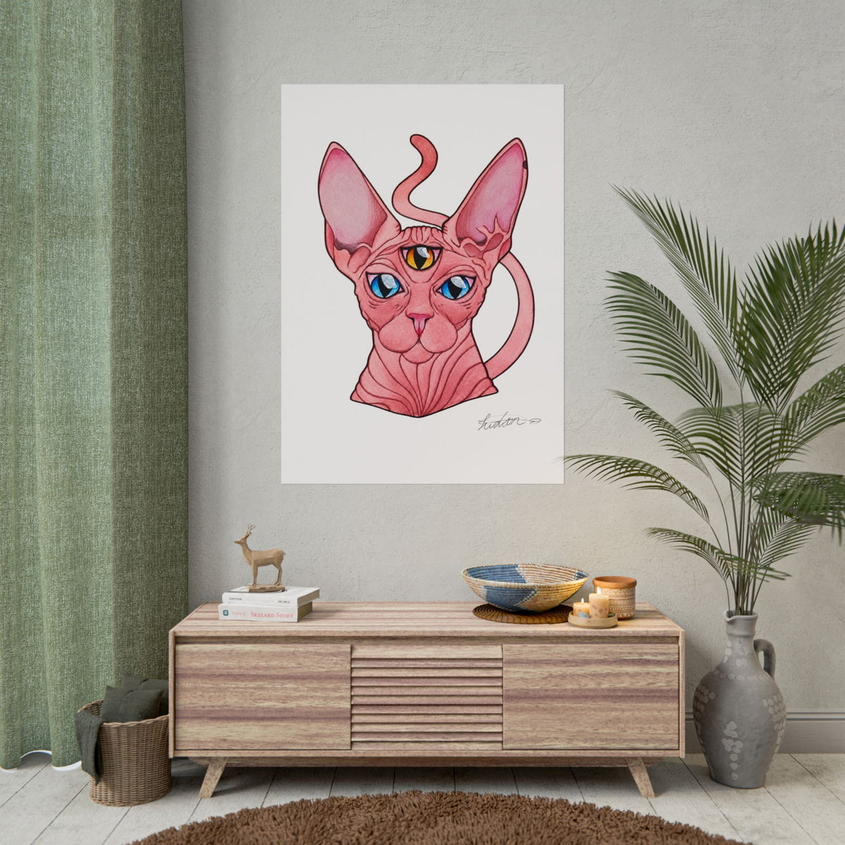 Pink Three-Eyed Cat Rolled Poster