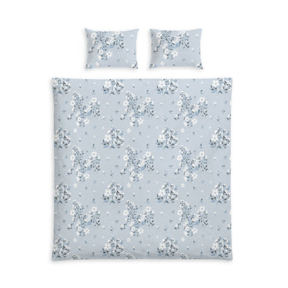 Light Blue Floral Cotton Duvet Cover & Sham Set