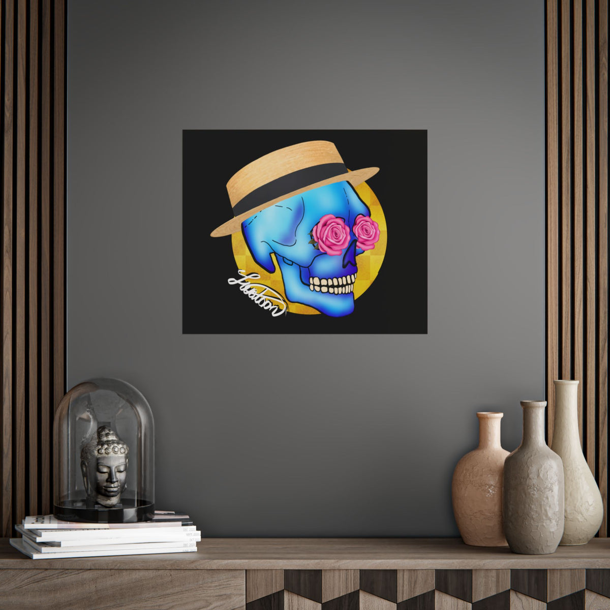 Colorful Day of the Dead Skull with Roses and Fedora Hat