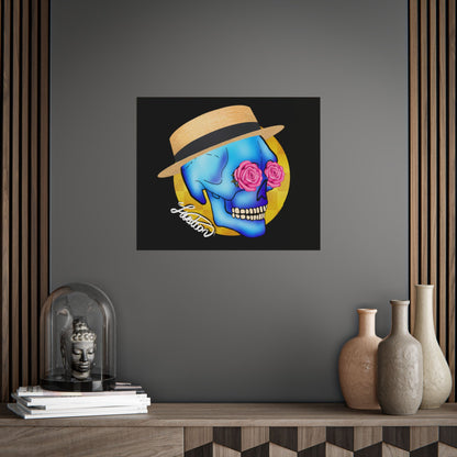Colorful Day of the Dead Skull with Roses and Fedora Hat