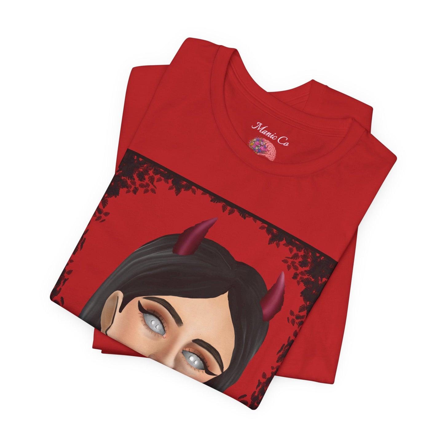 Teufelsmädchen-Porträt-T-Shirt – Gothic-Cartoon-Grafik-T-Shirt