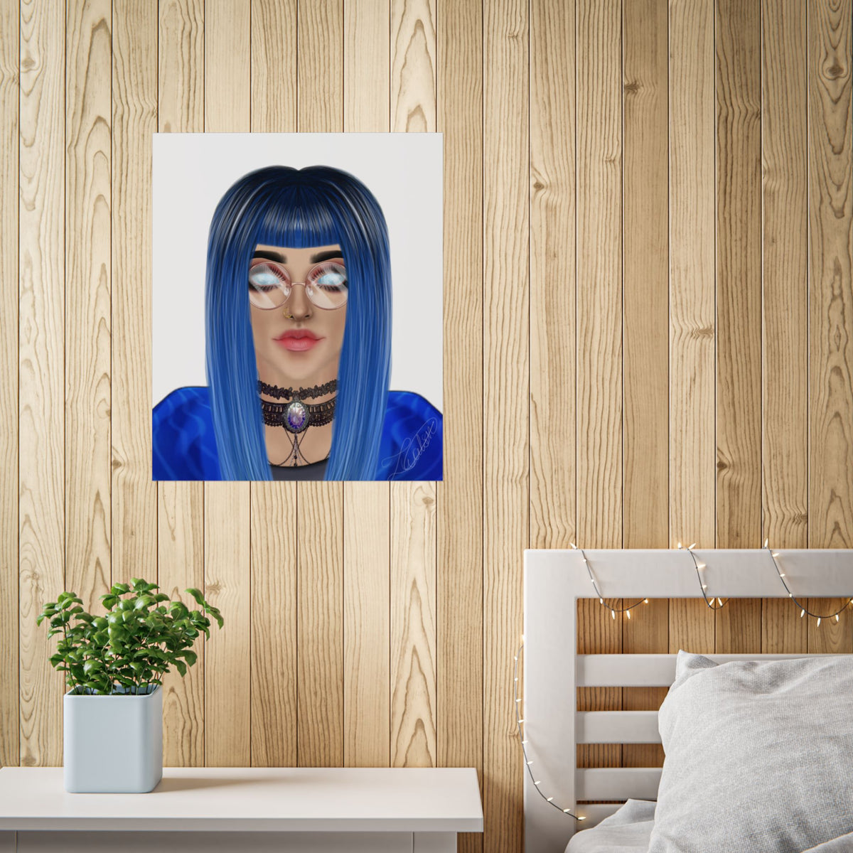 Blue-Haired Gothic Woman Unframed Poster