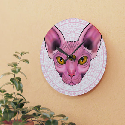 Three-Eyed Cat Round Acrylic Wall Clock
