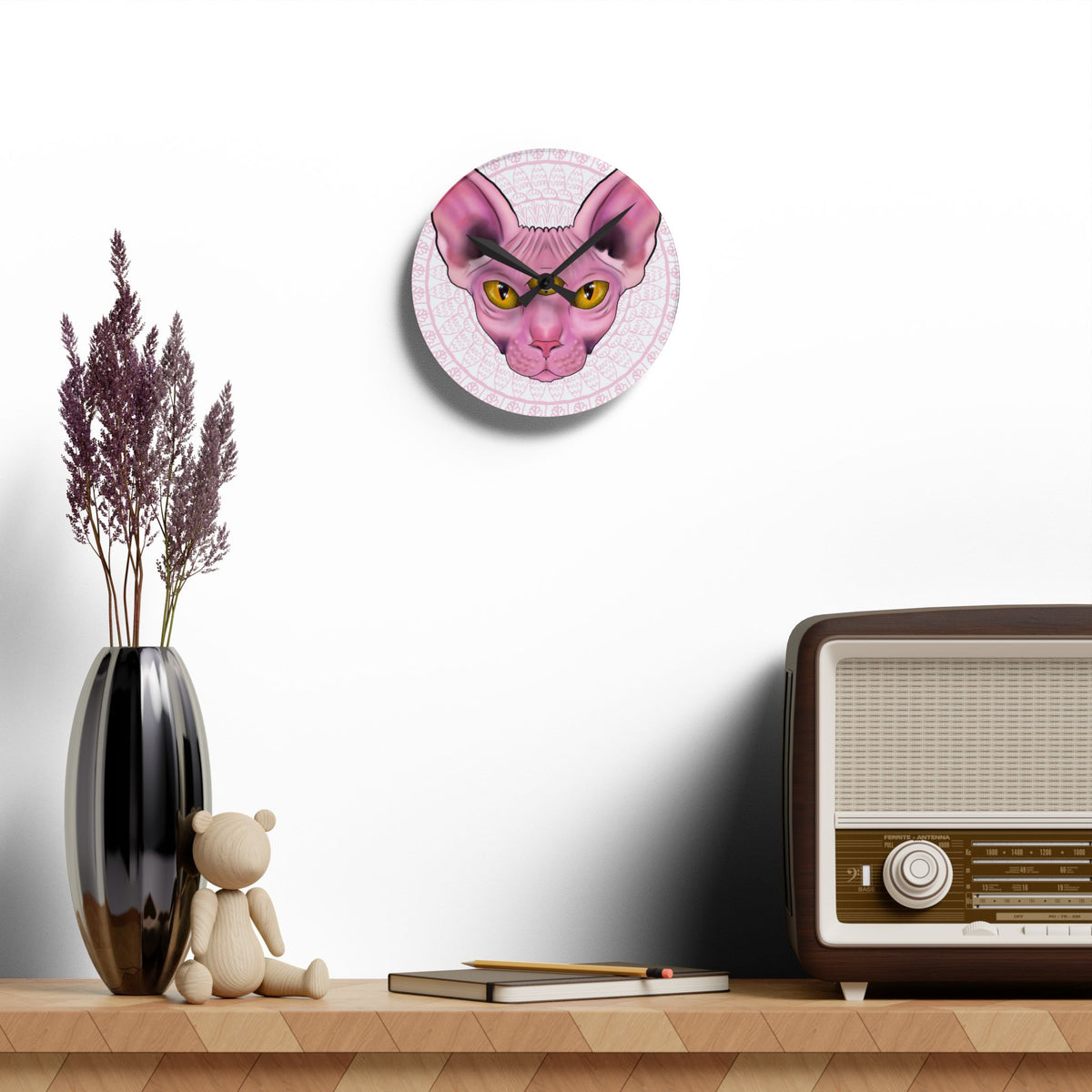 Three-Eyed Cat Round Acrylic Wall Clock