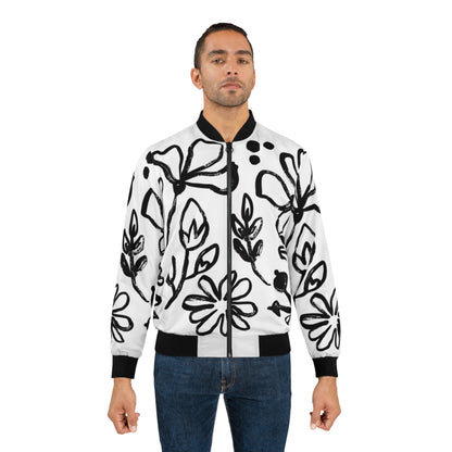 Black Flower All-Over Print Bomber Jacket