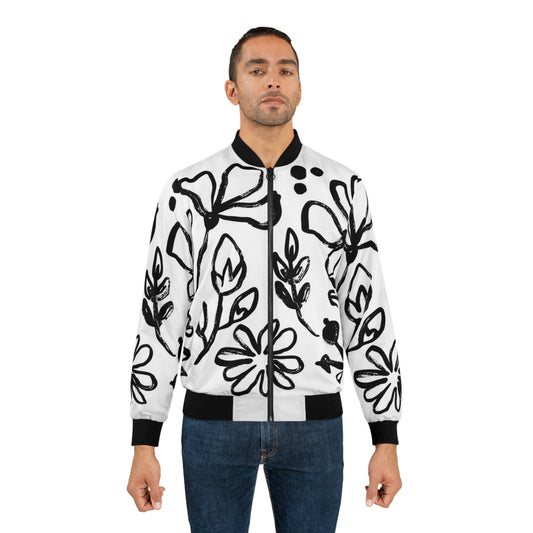 Black Flower All-Over Print Bomber Jacket