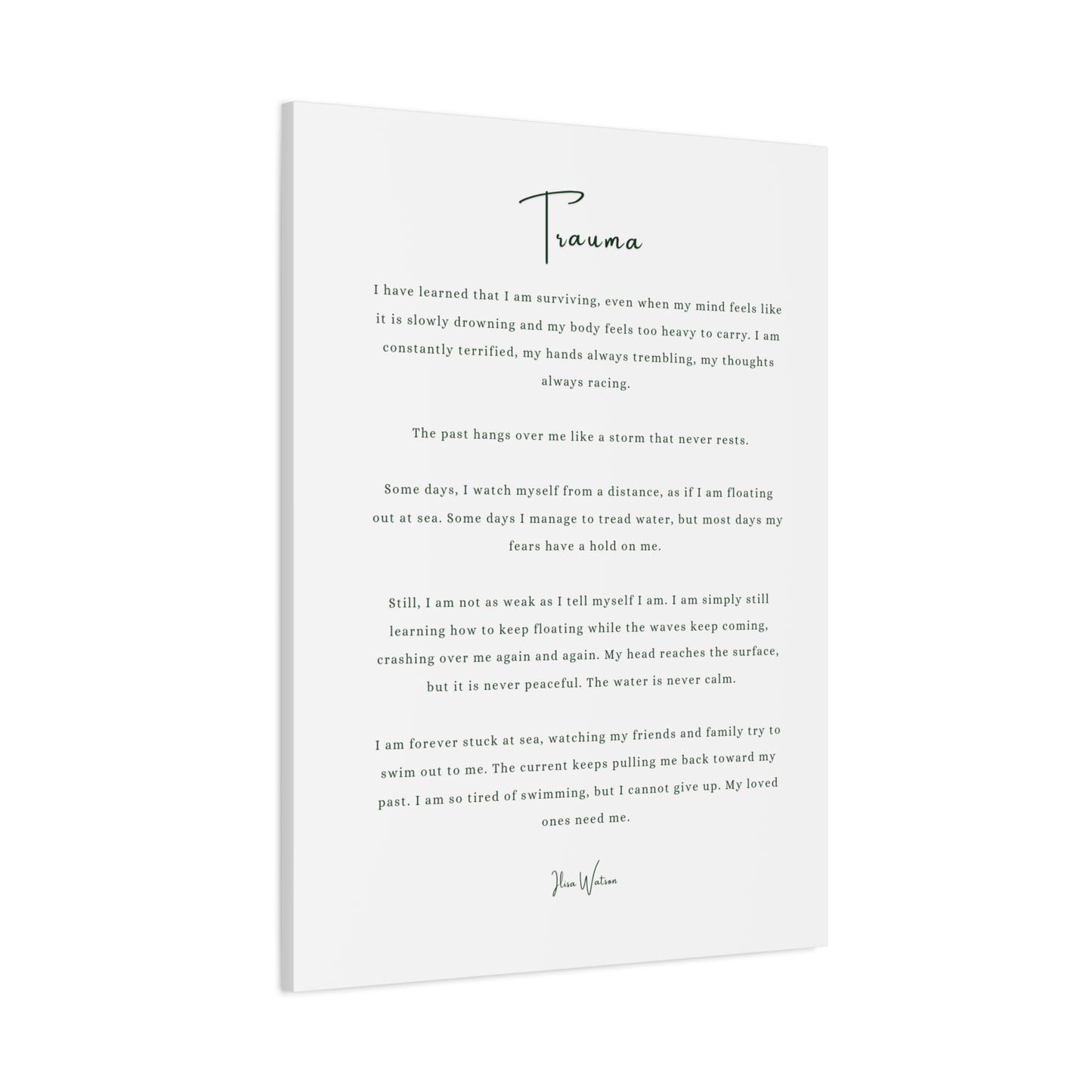 Trauma-Gedicht mattes Leinwandbild – aufgespannt, 3,18 cm Wandkunst