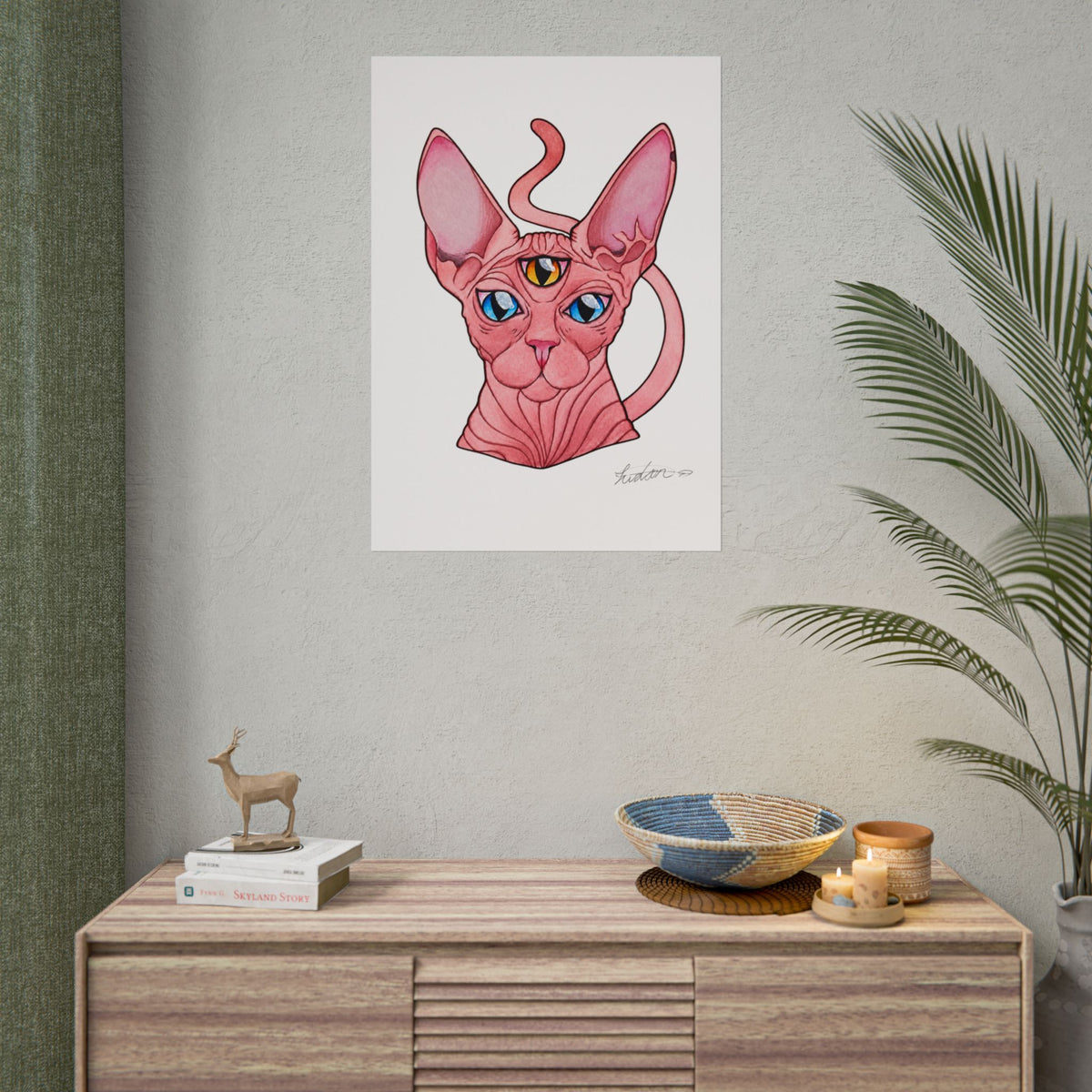 Pink Three-Eyed Cat Rolled Poster