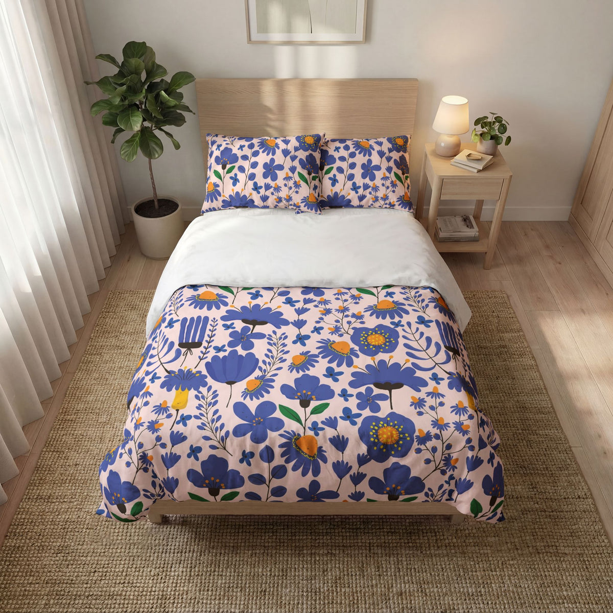 Floral Folk Blue & Yellow Botanical Quilt Cover Set