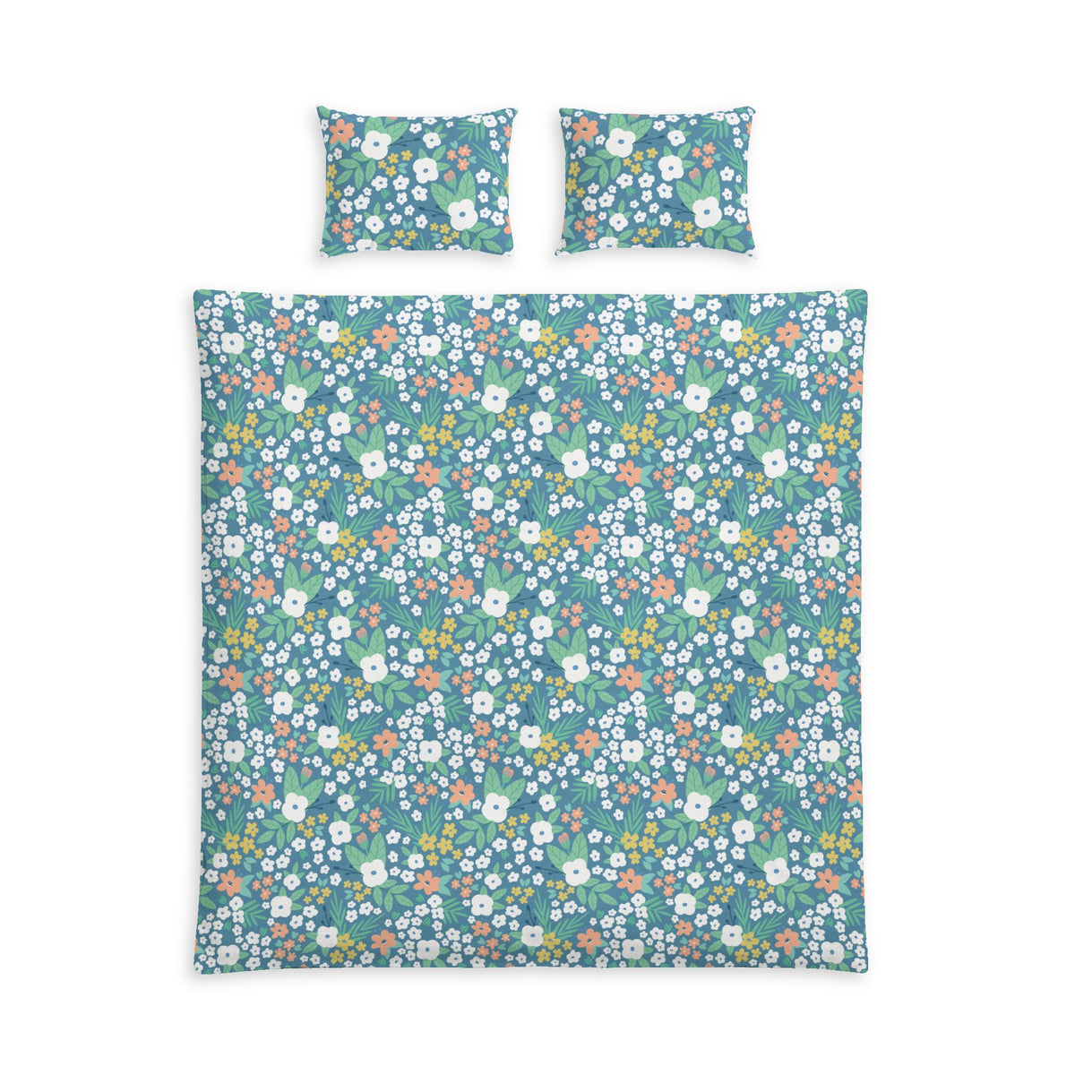 Blue Floral Cotton Duvet Cover & Sham Set