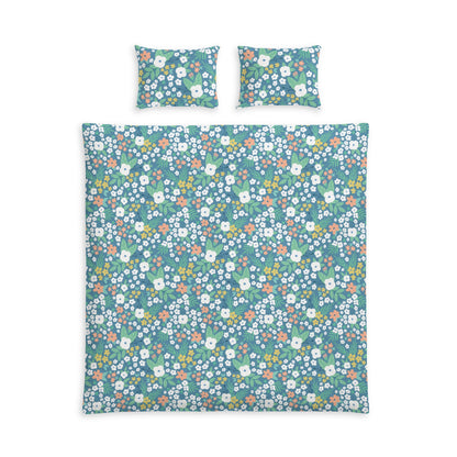 Blue Floral Cotton Duvet Cover & Sham Set