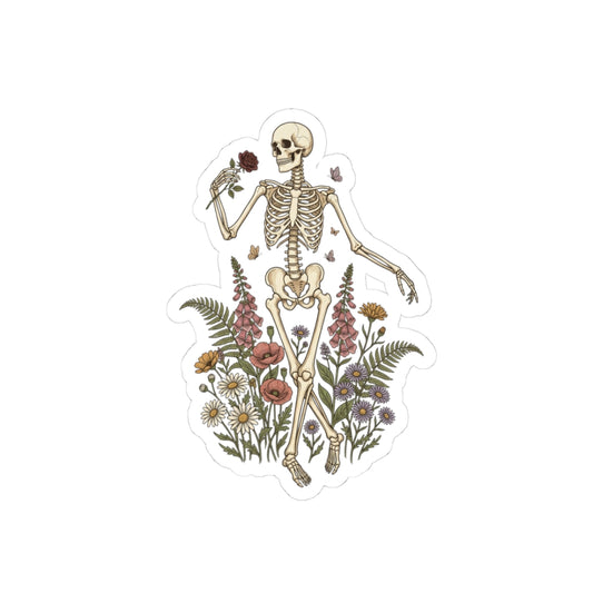 Dancing Skeleton Wildflowers Kiss-Cut Sticker