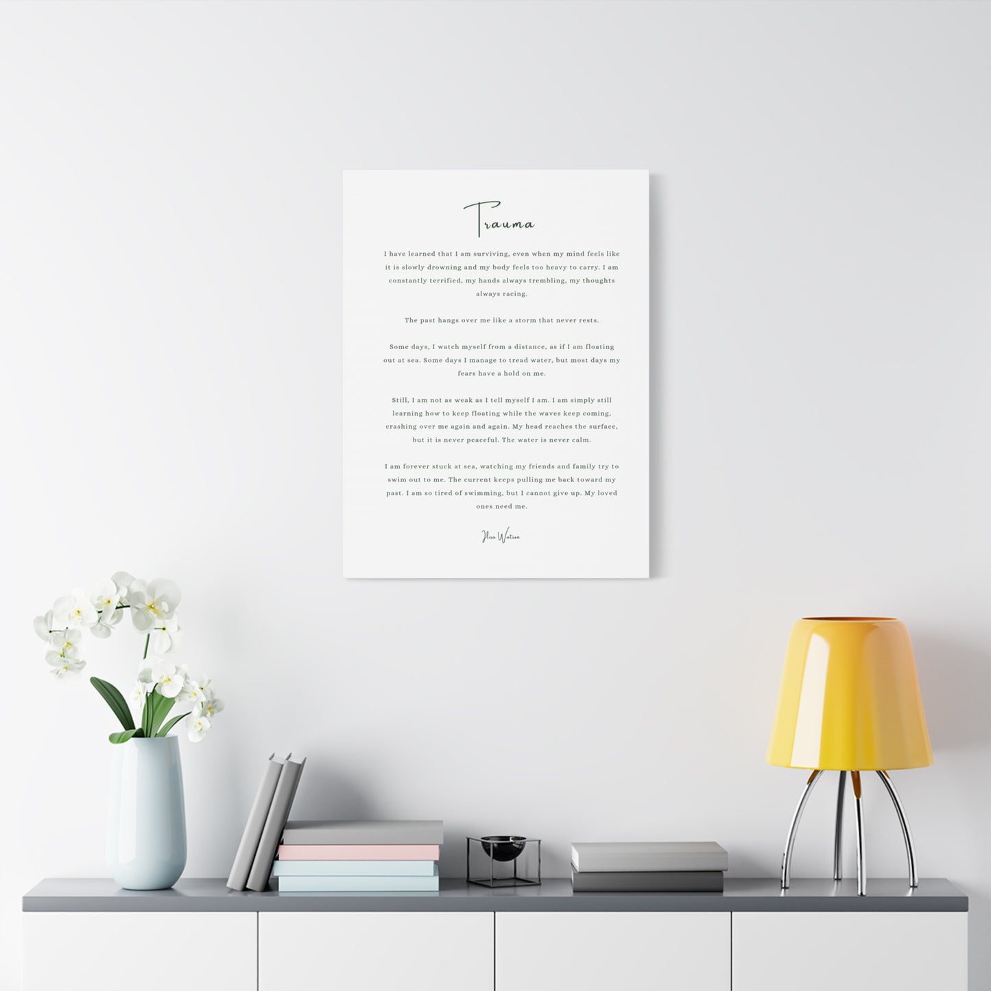Trauma-Gedicht mattes Leinwandbild – aufgespannt, 3,18 cm Wandkunst