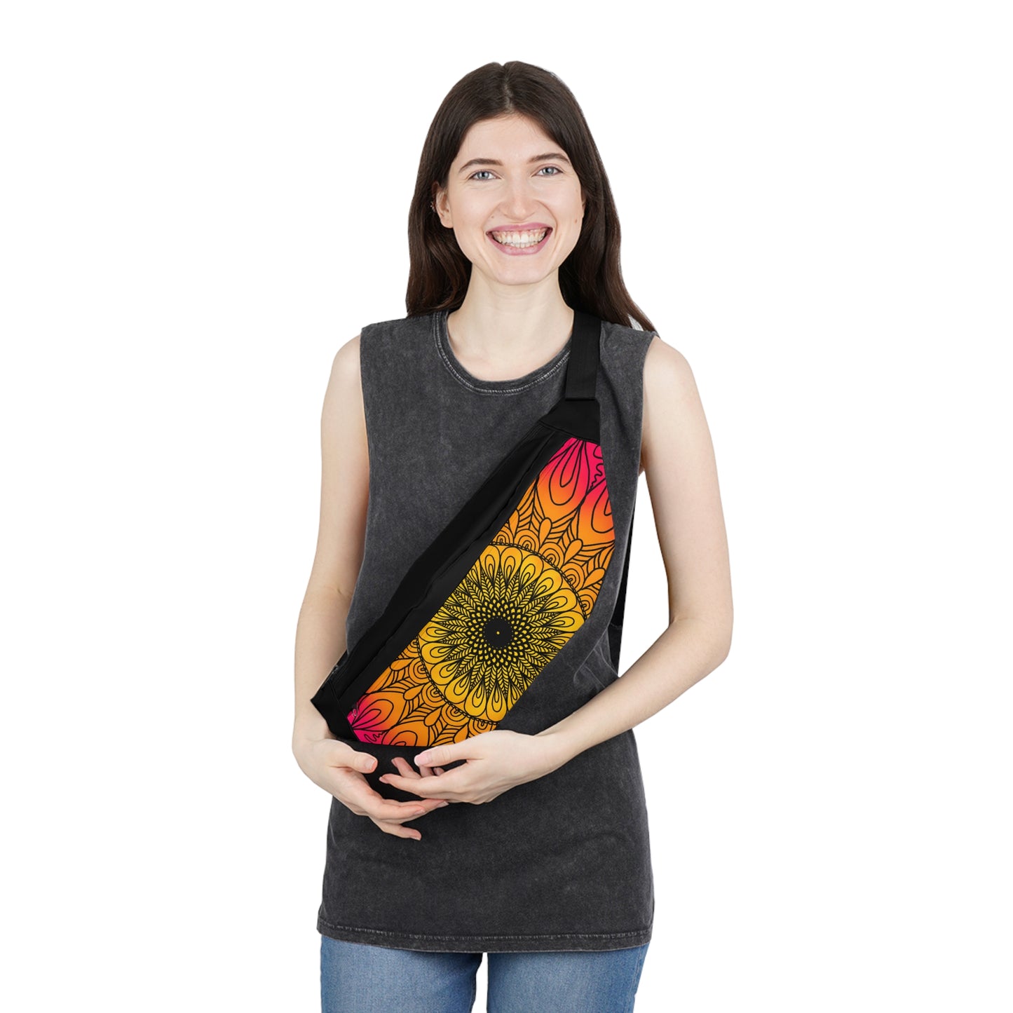 Sunburst Mandala Fanny Pack — Large Colorful Waist Bag