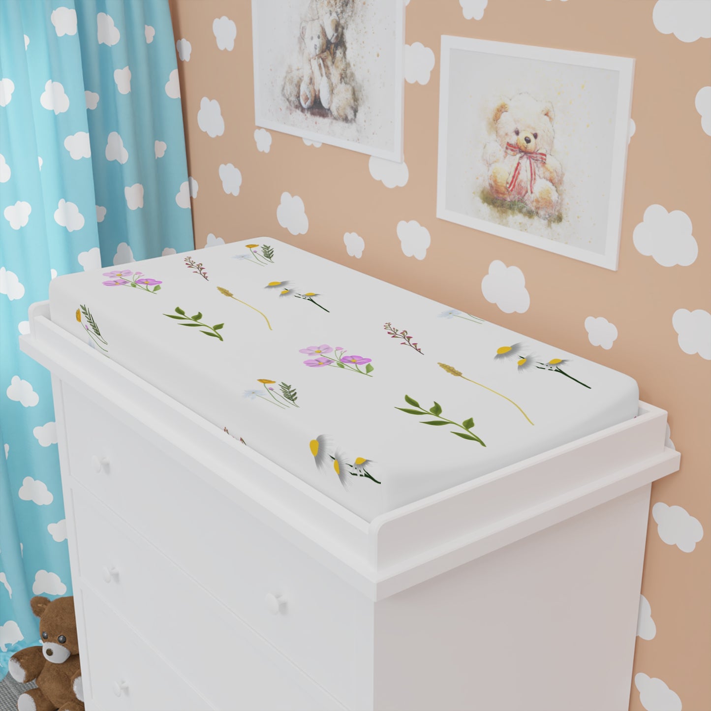 Bezug für Wickelauflage „Blumenwiese“ — Weiche Aquarell-Wildblumen für das Kinderzimmer