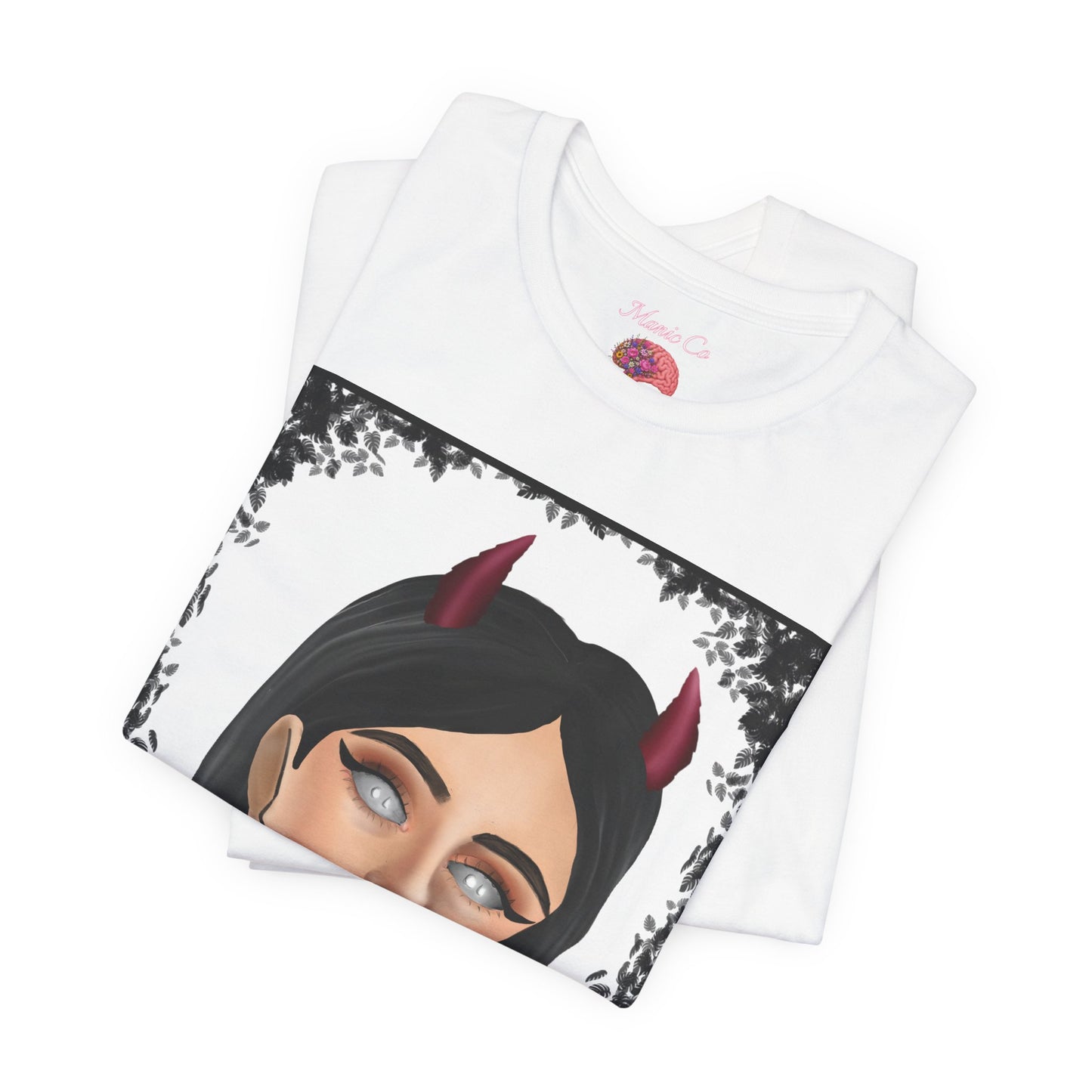 Teufelsmädchen-Porträt-T-Shirt – Gothic-Cartoon-Grafik-T-Shirt