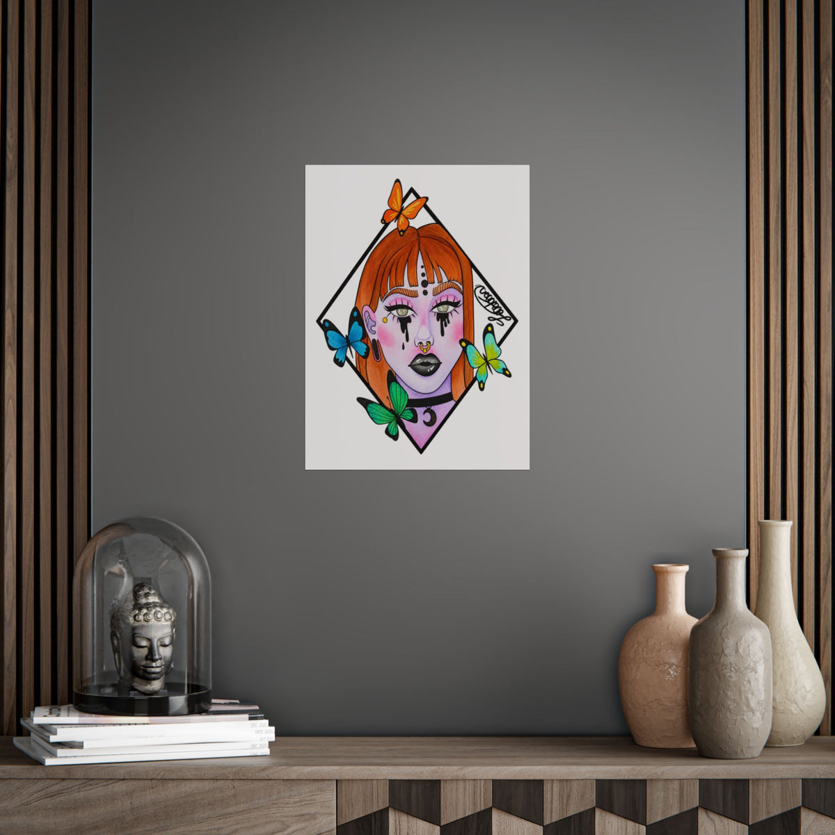 Vibrant Gothic Butterfly Woman Wall Art