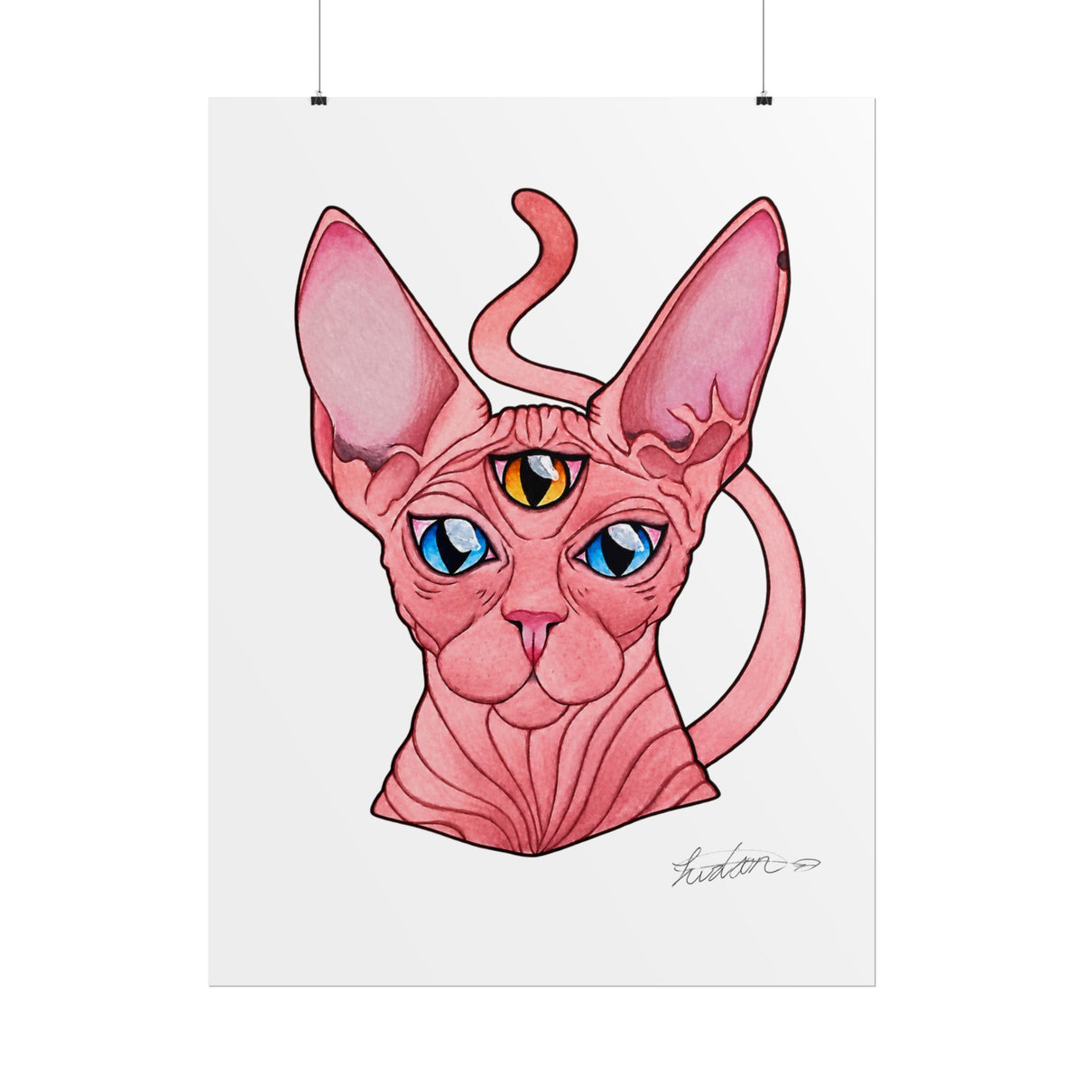 Pink Three-Eyed Cat Rolled Poster