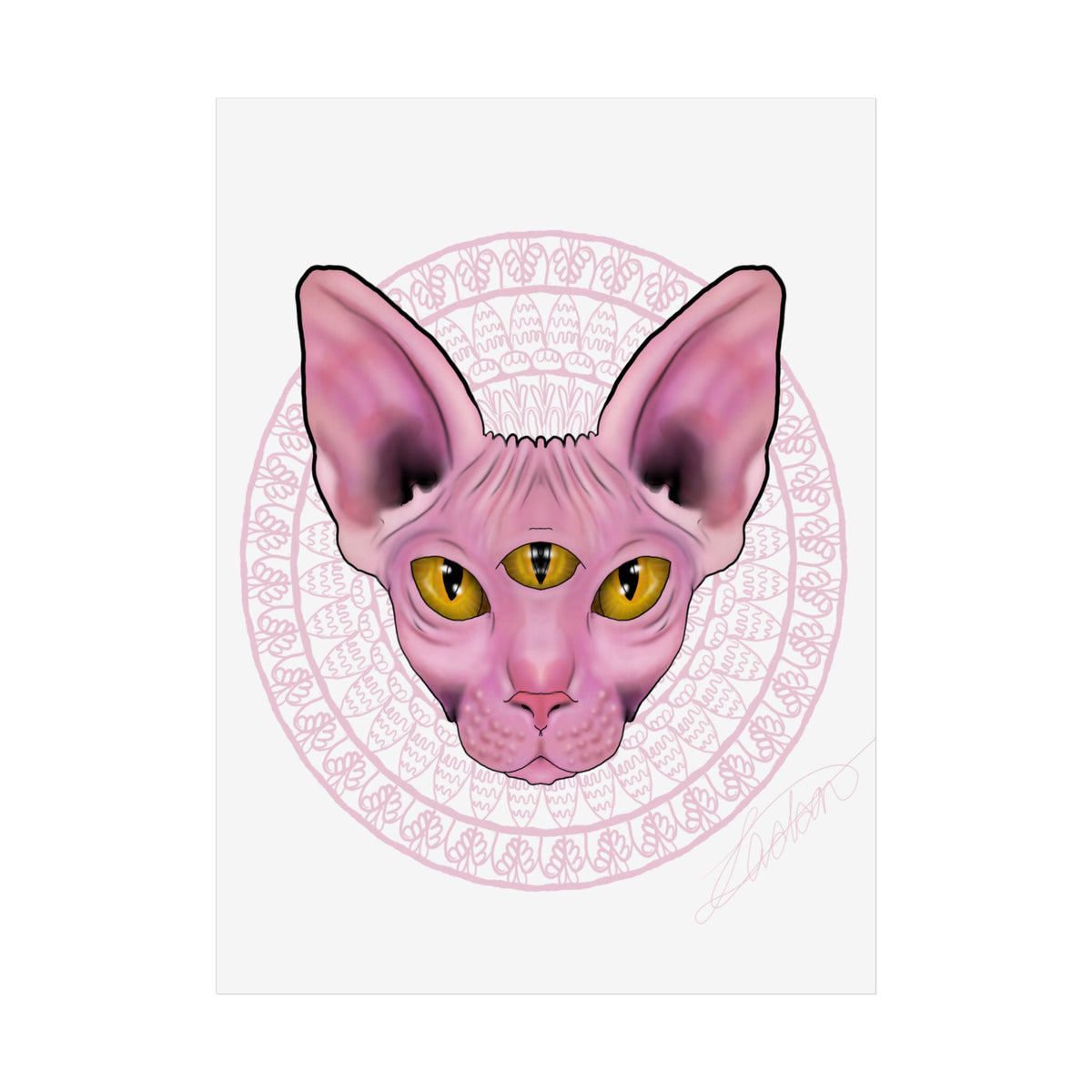 Pink Sphynx Cat Unframed Poster, Mystical Feline Wall Art
