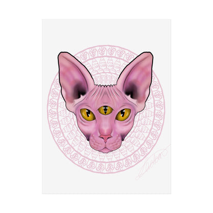 Pink Sphynx Cat Unframed Poster, Mystical Feline Wall Art