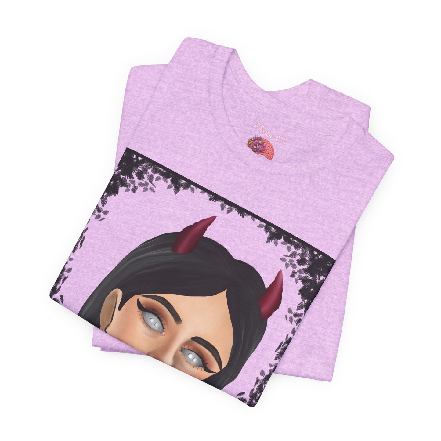Teufelsmädchen-Porträt-T-Shirt – Gothic-Cartoon-Grafik-T-Shirt