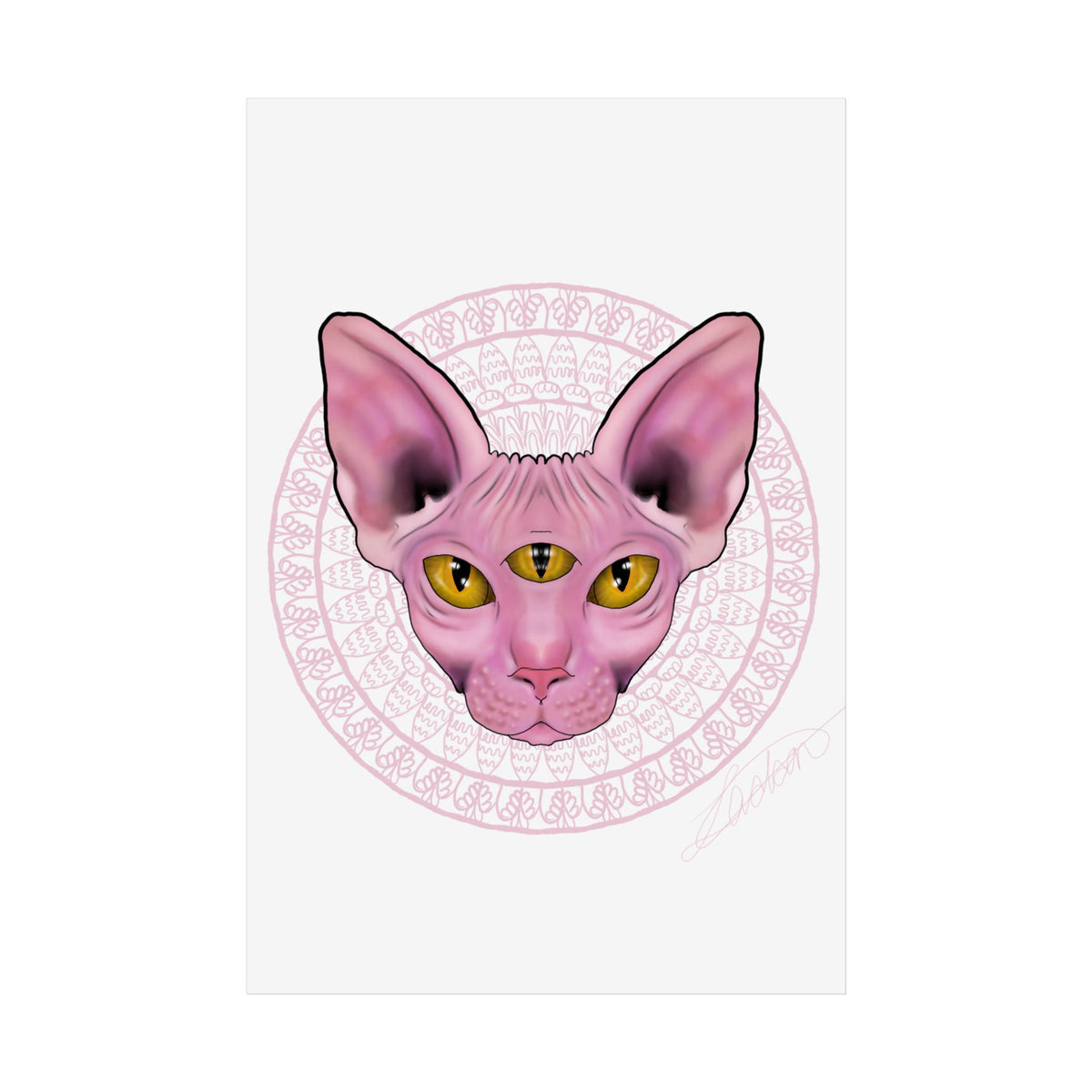 Pink Sphynx Cat Unframed Poster, Mystical Feline Wall Art
