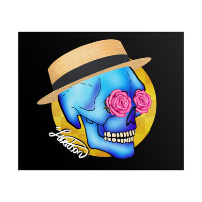 Colorful Day of the Dead Skull with Roses and Fedora Hat