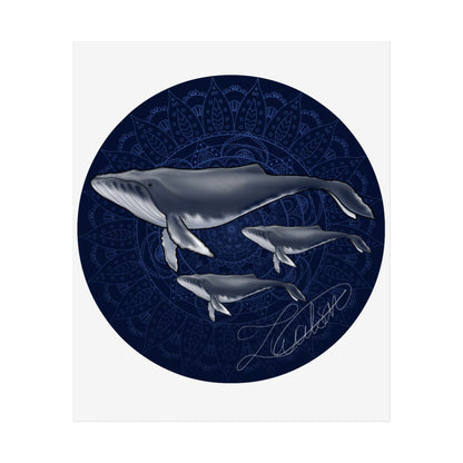 Whale Family Poster — Navy Mandala Ocean Art Print