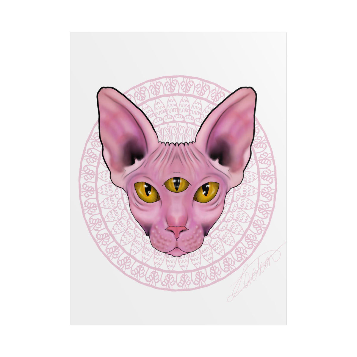 Pink Sphynx Cat Unframed Poster, Mystical Feline Wall Art