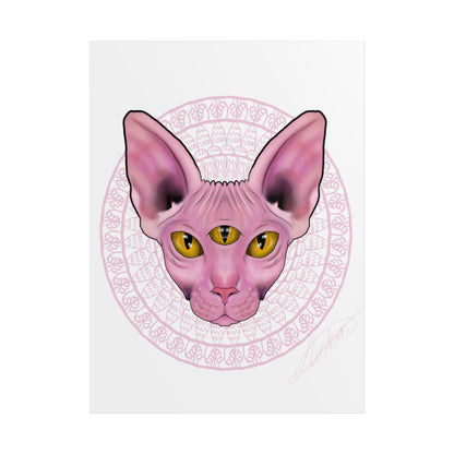 Pink Sphynx Cat Unframed Poster, Mystical Feline Wall Art
