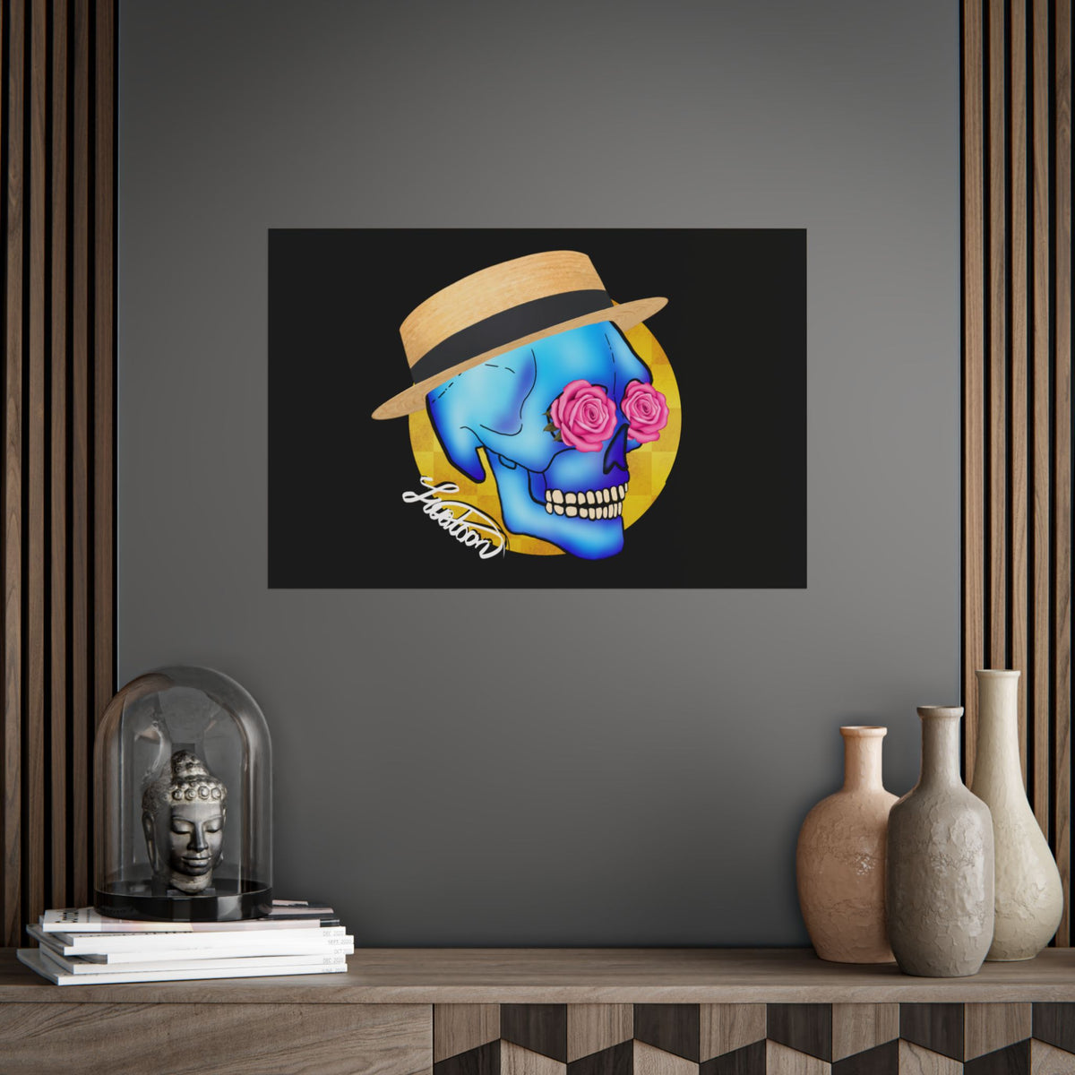Colorful Day of the Dead Skull with Roses and Fedora Hat