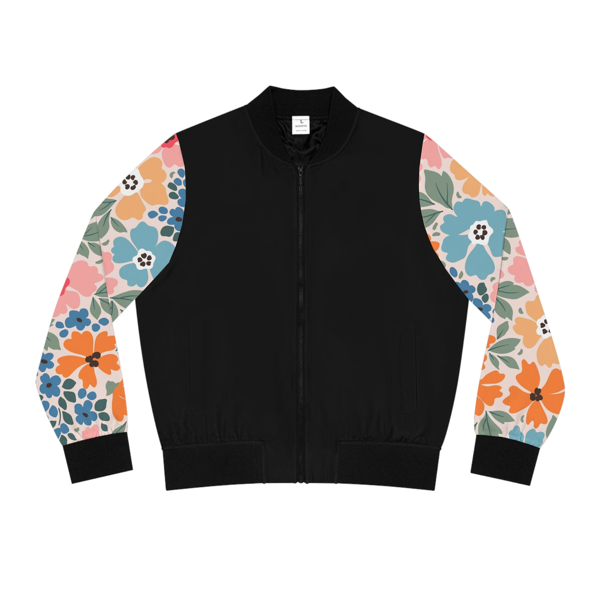 Floral Sleeve Women's Bomber Jacket - Pastel Garden Print