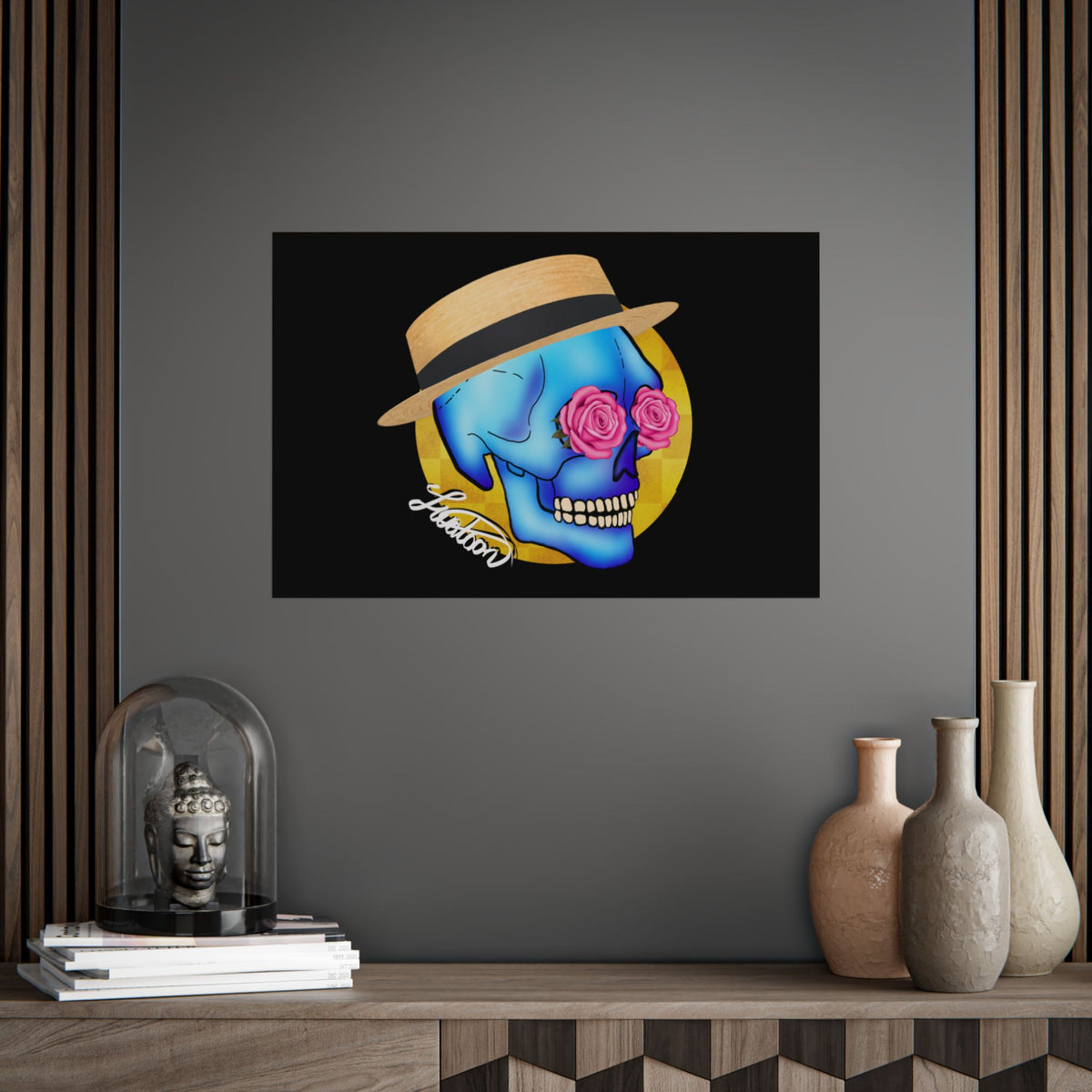 Colorful Day of the Dead Skull with Roses and Fedora Hat
