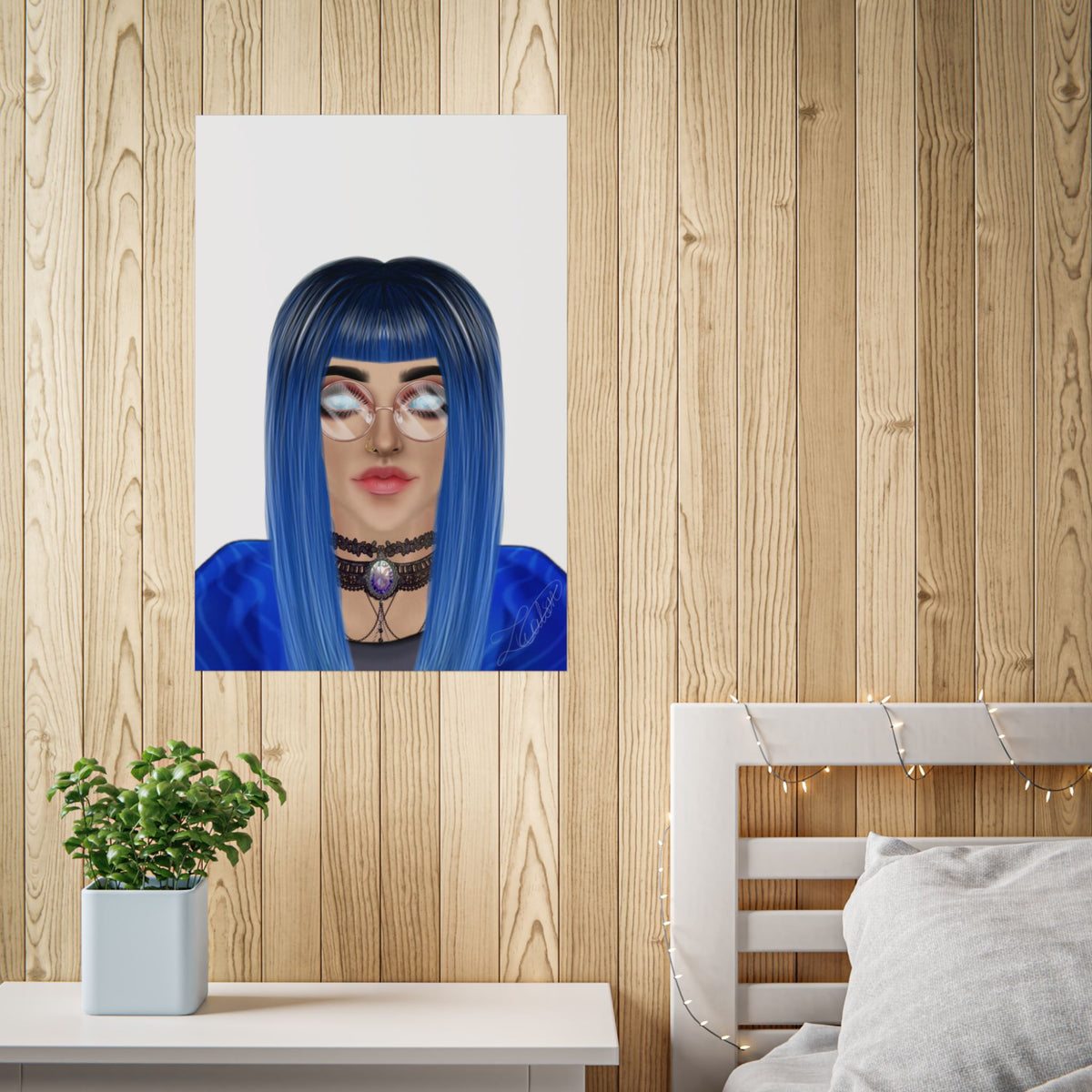 Blue-Haired Gothic Woman Unframed Poster