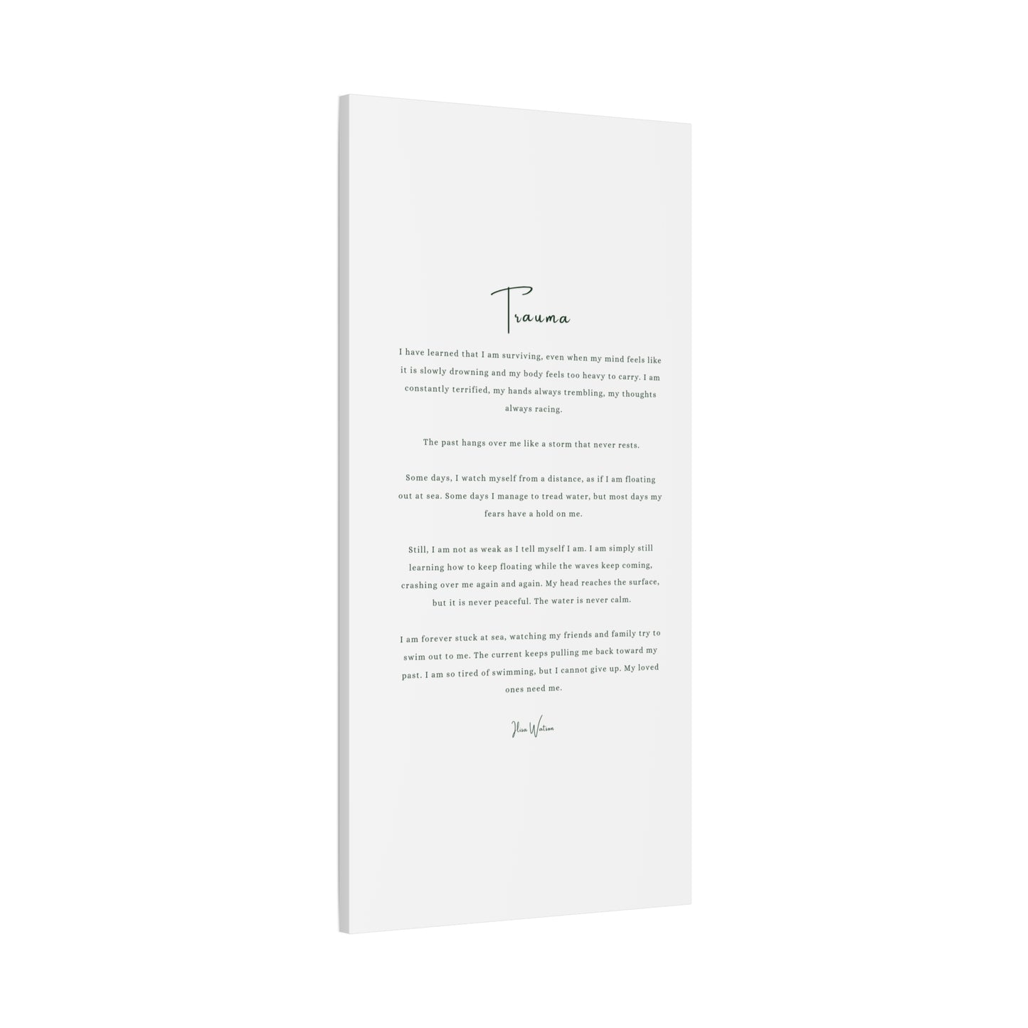 Trauma-Gedicht mattes Leinwandbild – aufgespannt, 3,18 cm Wandkunst