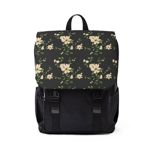 Floral Canvas Backpack – Vintage White Blossom Shoulder Bag