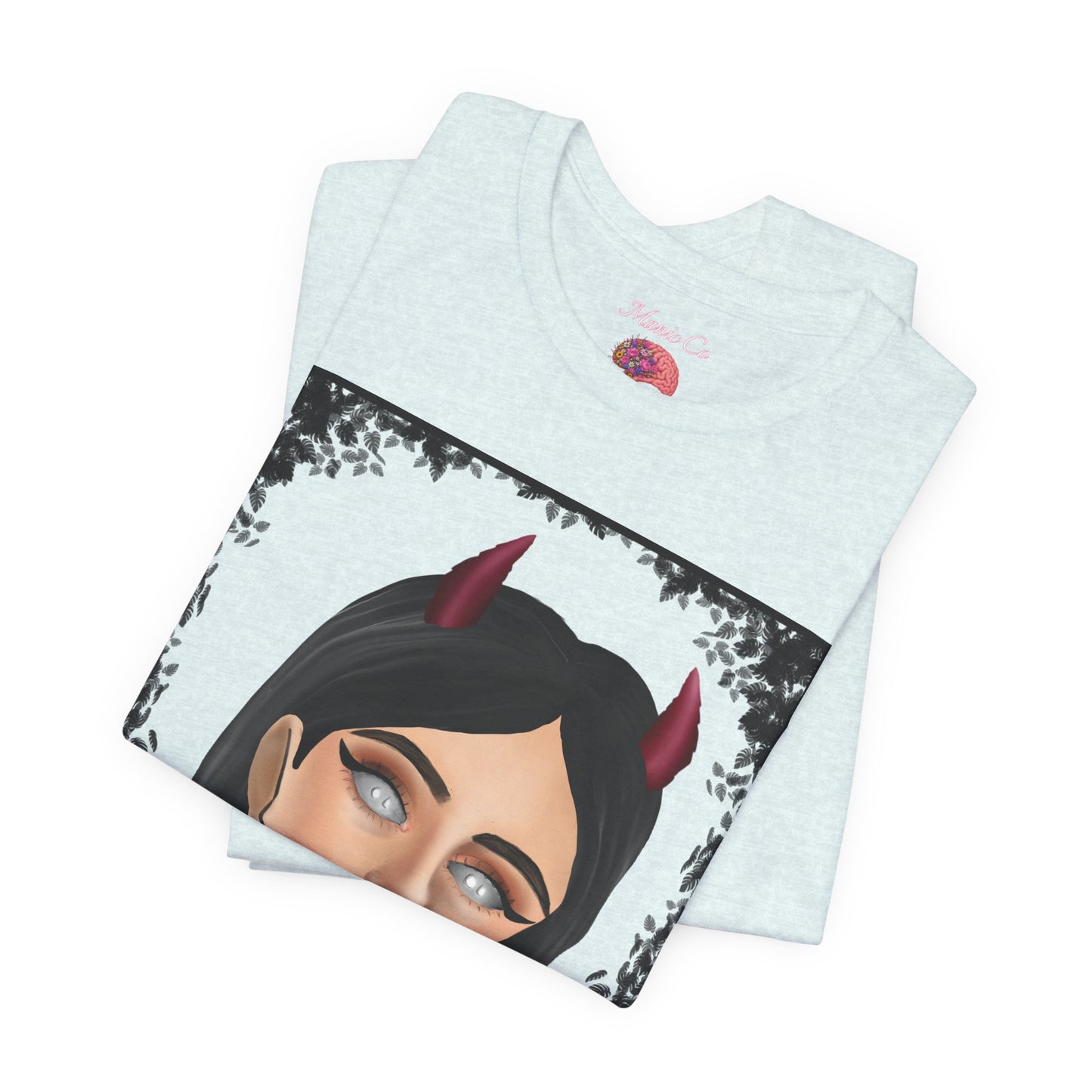 Teufelsmädchen-Porträt-T-Shirt – Gothic-Cartoon-Grafik-T-Shirt