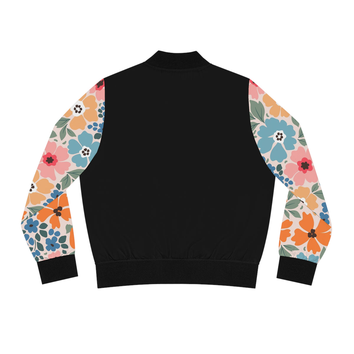 Floral Sleeve Women's Bomber Jacket - Pastel Garden Print