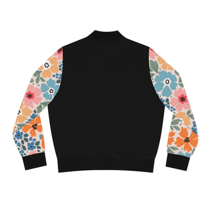 Floral Sleeve Women's Bomber Jacket - Pastel Garden Print