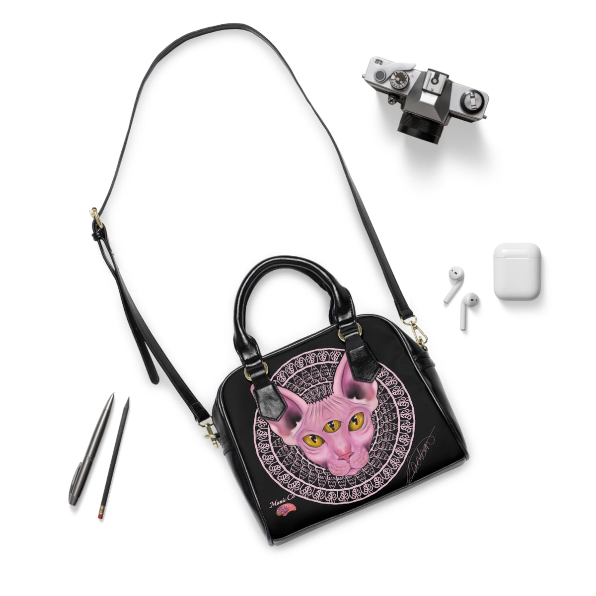 Three Eyed Cat Shoulder Handbag