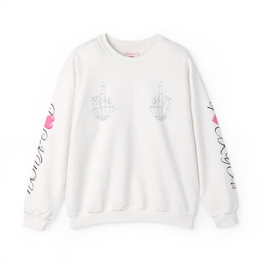 Crewneck Sweatshirt — Floral Skull Graphic with Skeleton Hands