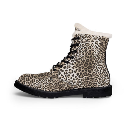 Leopard Print Fleece-Lined Microfiber Boots