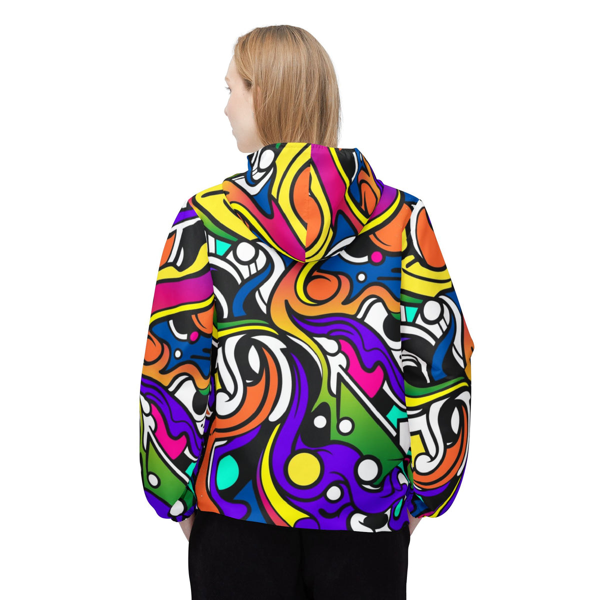 Colorful Doodle Print Windbreaker Jacket