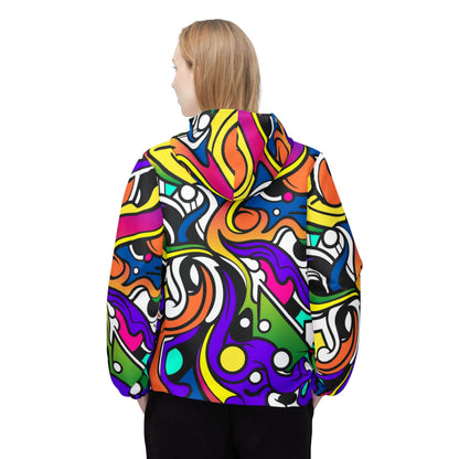 Colorful Doodle Print Windbreaker Jacket