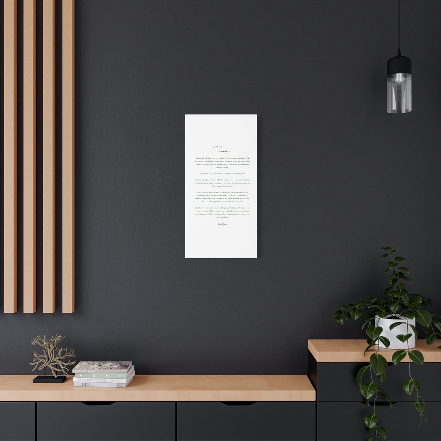 Trauma-Gedicht mattes Leinwandbild – aufgespannt, 3,18 cm Wandkunst