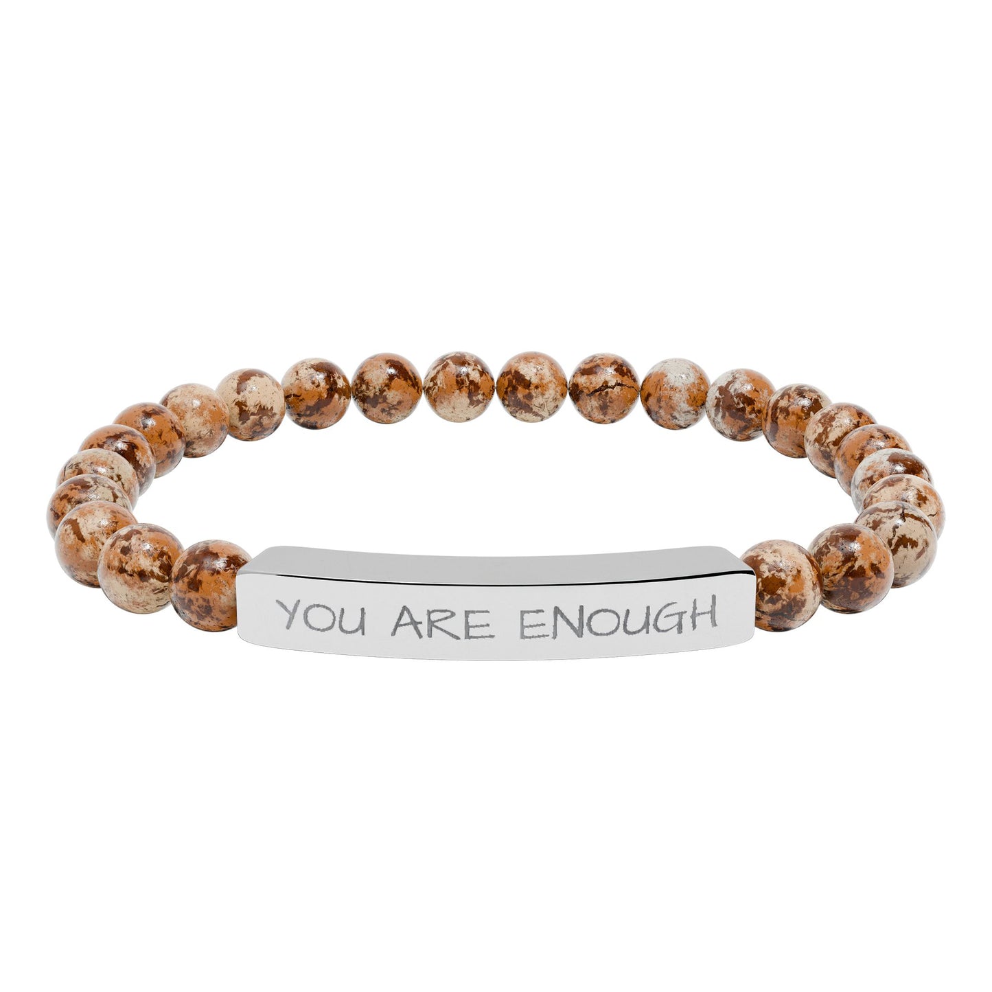 Engraved Natural Stone Stretch Bar Bracelet — "Naughtin Are Not Scare" Text