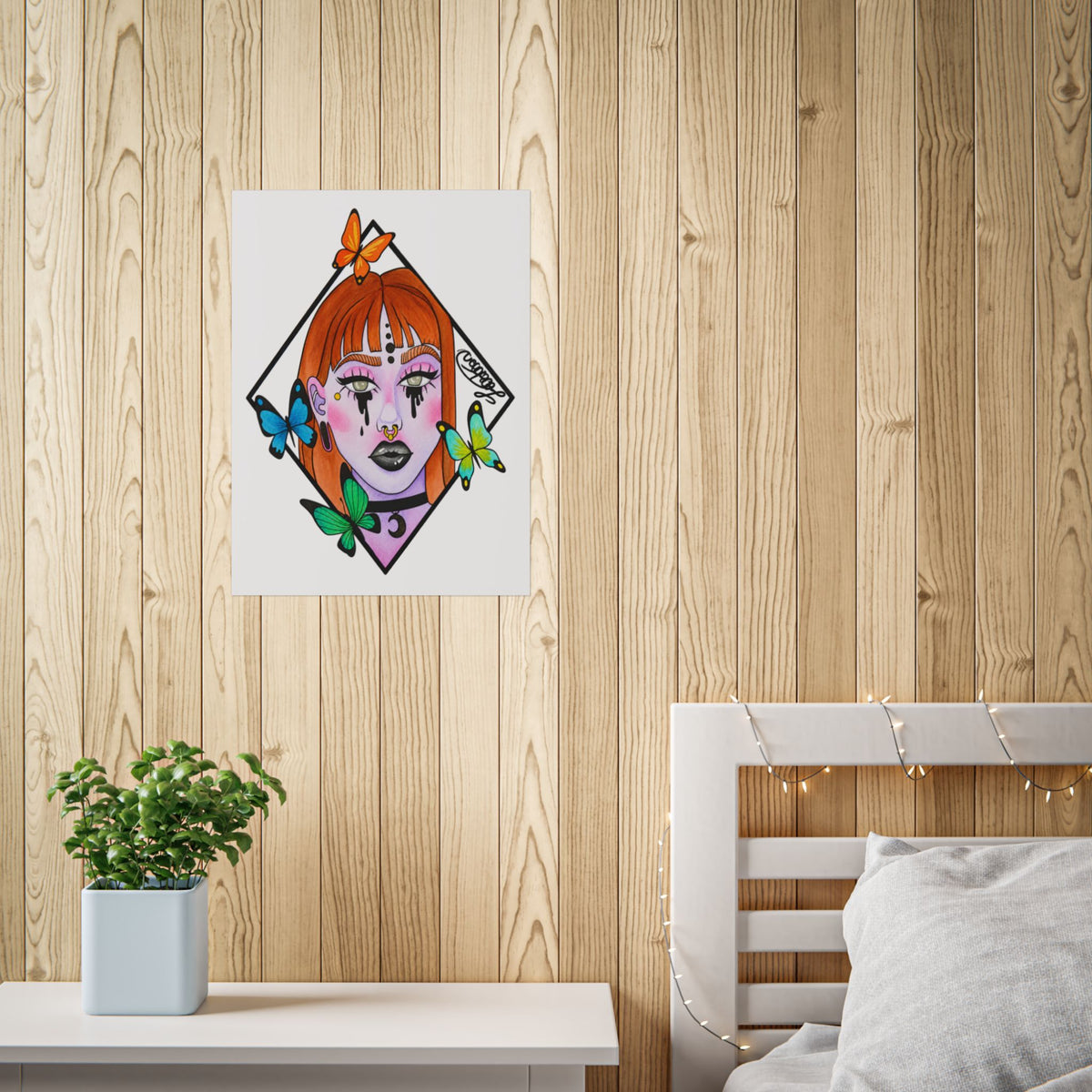 Vibrant Gothic Butterfly Woman Wall Art