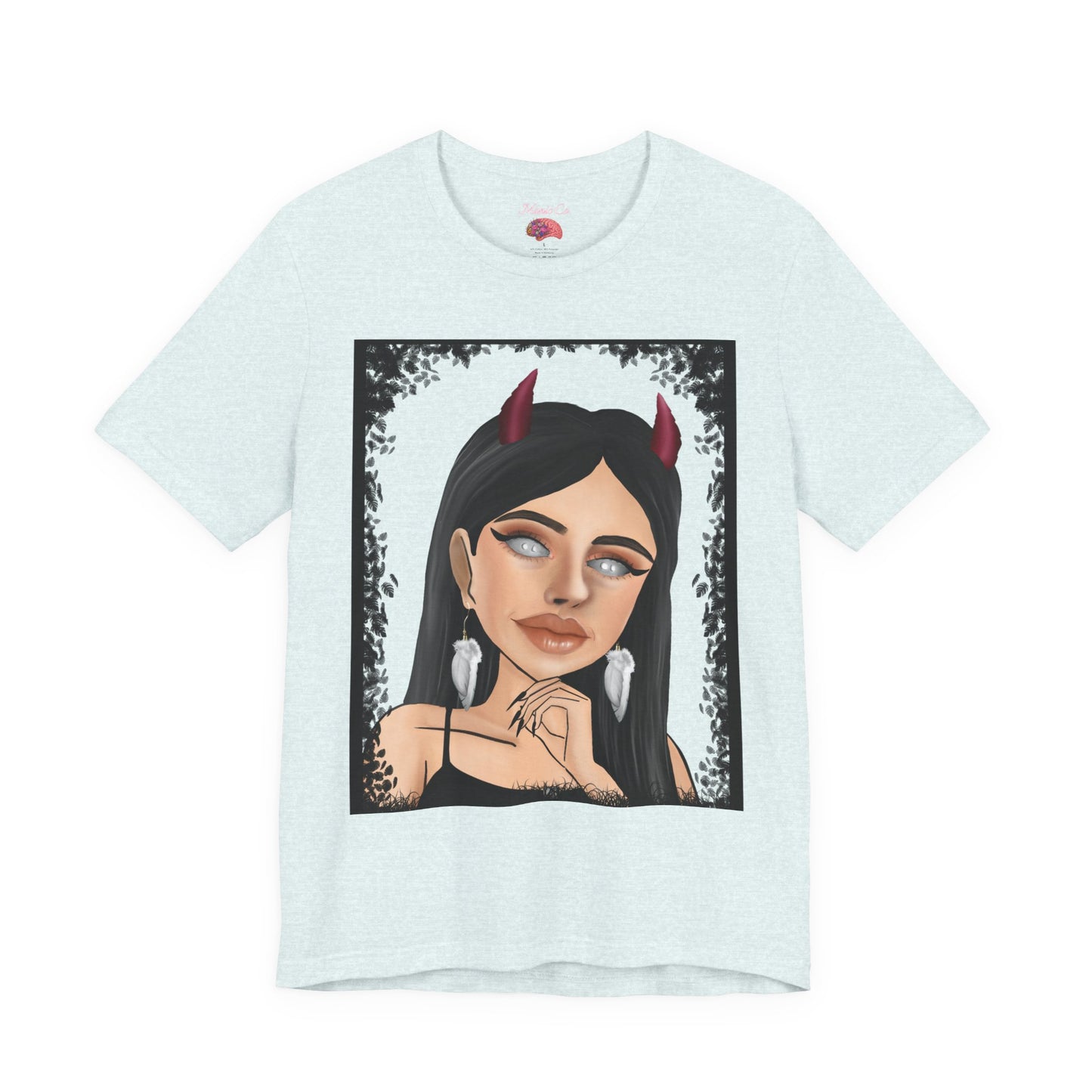 Teufelsmädchen-Porträt-T-Shirt – Gothic-Cartoon-Grafik-T-Shirt