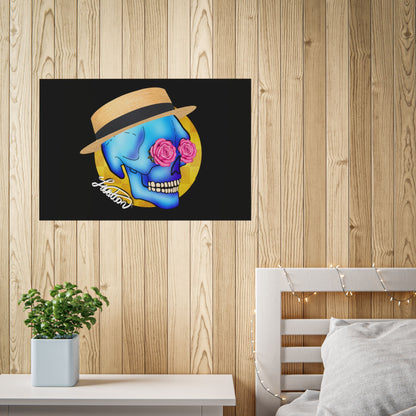 Colorful Day of the Dead Skull with Roses and Fedora Hat