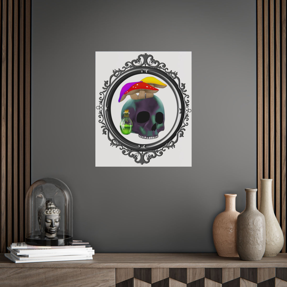 Mushroom Skull Unframed Poster – Gothic Psychedelic Wall Art